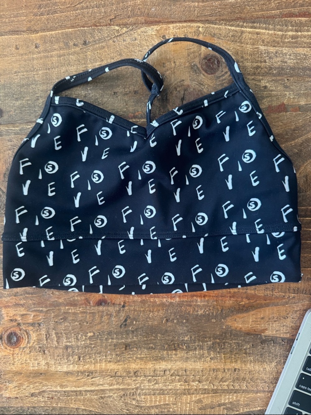 Five Dancewear Black Printed Logo Sports Bra